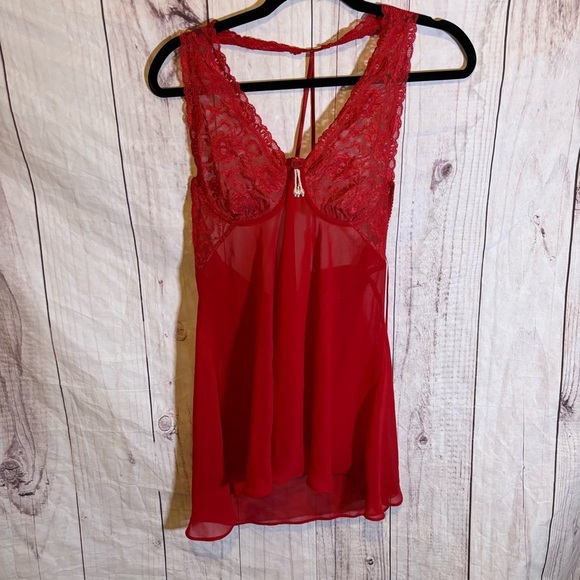Vintage Elegant Red Rose Patterned Embroidered Lace Babydoll Lingerie Slip XL - Picture 1 of 7